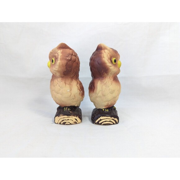 Vintage Ceramic Hand Painted Owl on Log Salt and Pepper Shaker Set- Japan - Picture 3 of 7